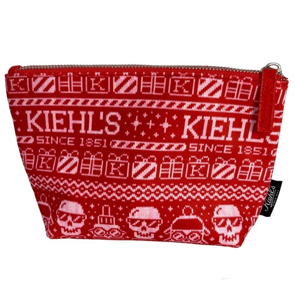 Kiehl's Christmas Skulls Holiday Red Cosmetic Bag Travel Make Up Limited Edition